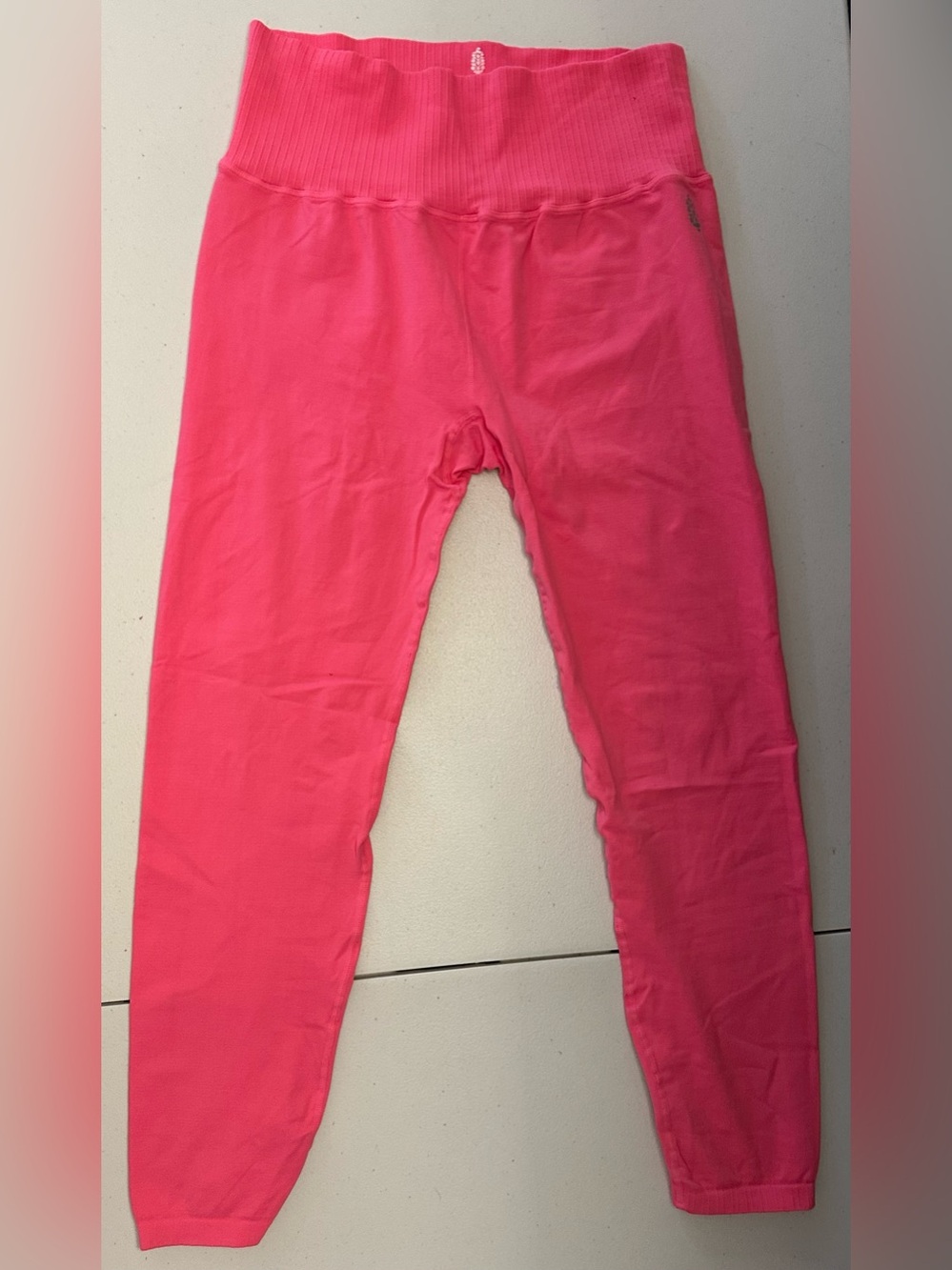 Free People Bright Pink High-Waist Ribbed Leggings Size XL